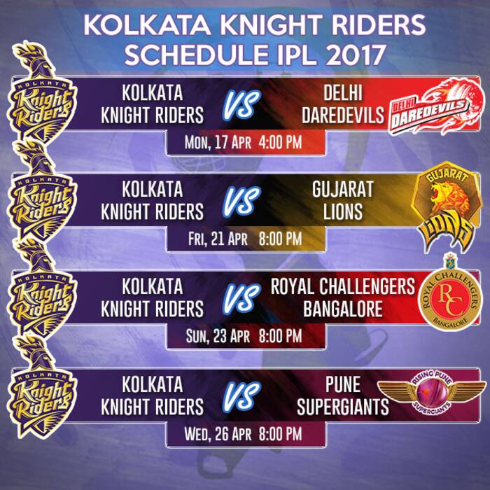 Complete schedule of Kolkata Knight Riders team for Vivo IPL season 10