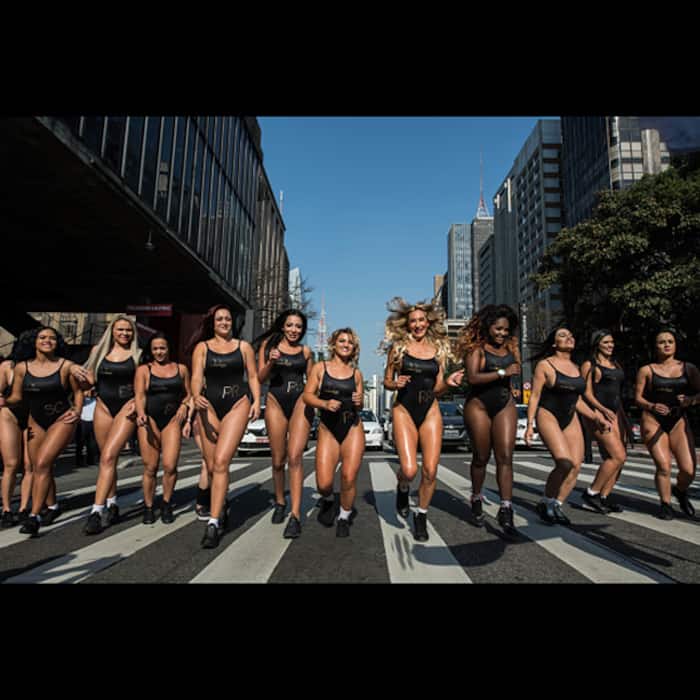 Contestants of Miss BumBum  2017 jogging down the streets of Sao Paulo