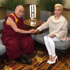 Hollywood rock star Lady Gaga meets Spiritual leader Dalai Lama during Indianapolis