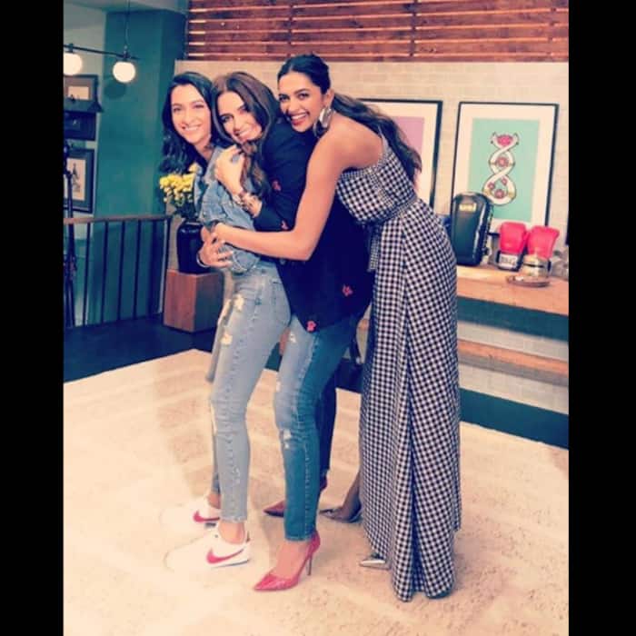 Deepika Padukone with sister Anisha Padukone on sets of a show