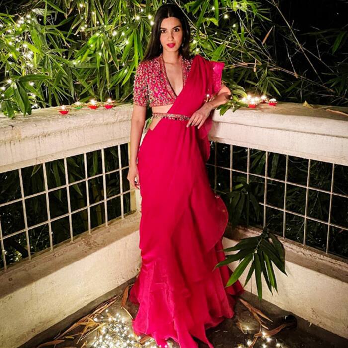 Diana Pentys Diwali look had a ruffled saree and her million-dollar smile