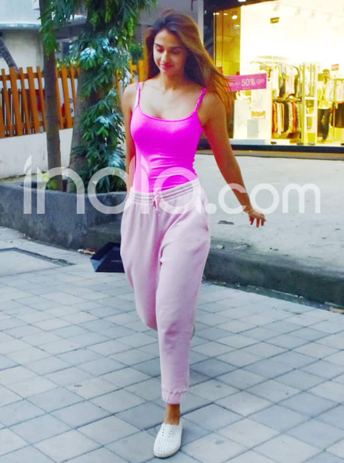Dirsha Rocks Disha Patani Rocks Summer Look in Neon Pink Spaghetti Top And Lowers