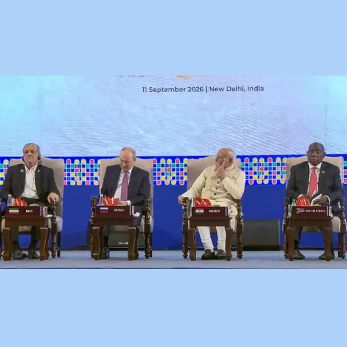 (From L to R) President of the Islamic Republic of Iran Masoud Pezeshkian, Russian President Vladimir Putin, Prime Minister Narendra Modi, and President of South Africa Cyril Ramaphosa during the