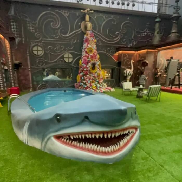 Garden areas shark-themed pool: Shark-themed swimming pool steals the show.
