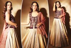 Hina Khan Looks Whimsical in a Dreamy Golden-Maroon Lehenga Set by Anju Modi - See Viral Pics