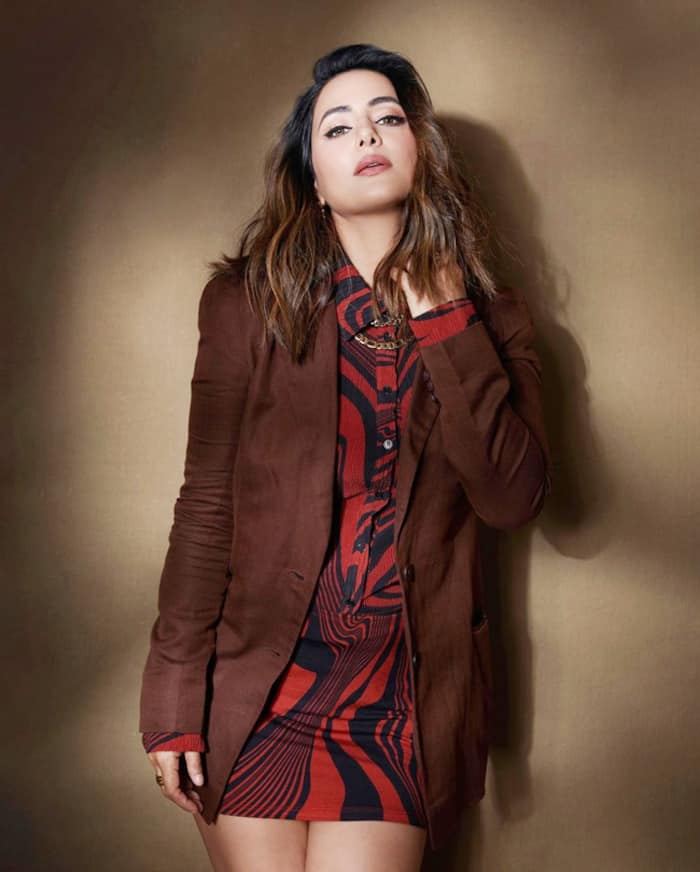 Hina Khan, in Red Dress, Blazer And Nude Pumps, Looks Cool Beyond Words
