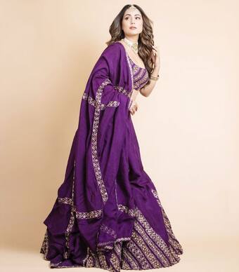 hina khan purple dress Hina Khan's purple lehenga worth Rs. 96,800 is a must-have for the wedding season wardrobe 96800 : Bollywood News