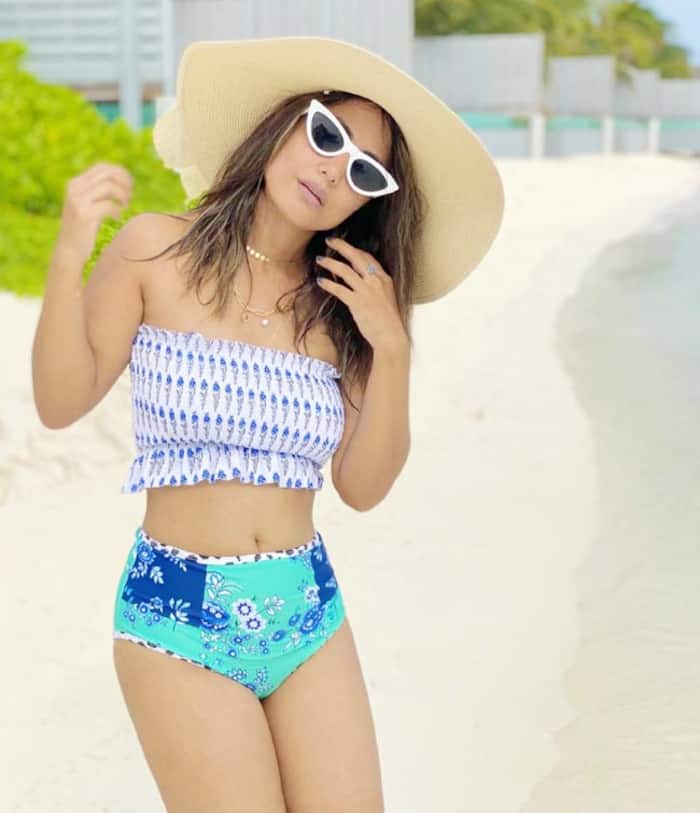 Hina Khan Looks Smoking Hot in a High Waisted Printed Bikini