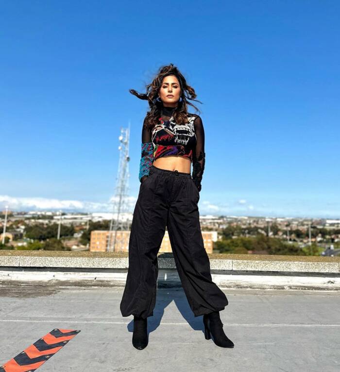 Hina Khan makes heads turn with her sporty black look as she drops pics from KKK sets