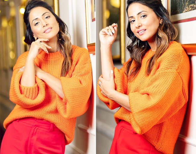 Hina Khan Sets Fans Heart Aflutter With Her Latest Look | Hina Khan Looks  Drop-dead Gorgeous in Orange Sweater And Red Pants | Celebs Photo Gallery |  India.com Photogallery