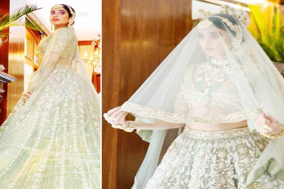 Janhvi Kapoor Poses As A Bride For Manish Malhotra Looks Gorgeous In Her Green Lehenga Bridal couture designs with cost and price tags.
