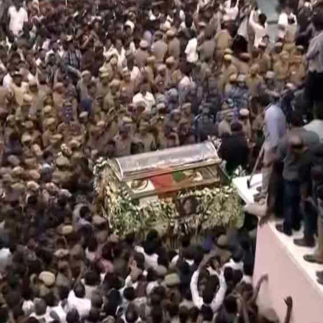 Casket carrying Tamil Nadu CM Jayalalithaa