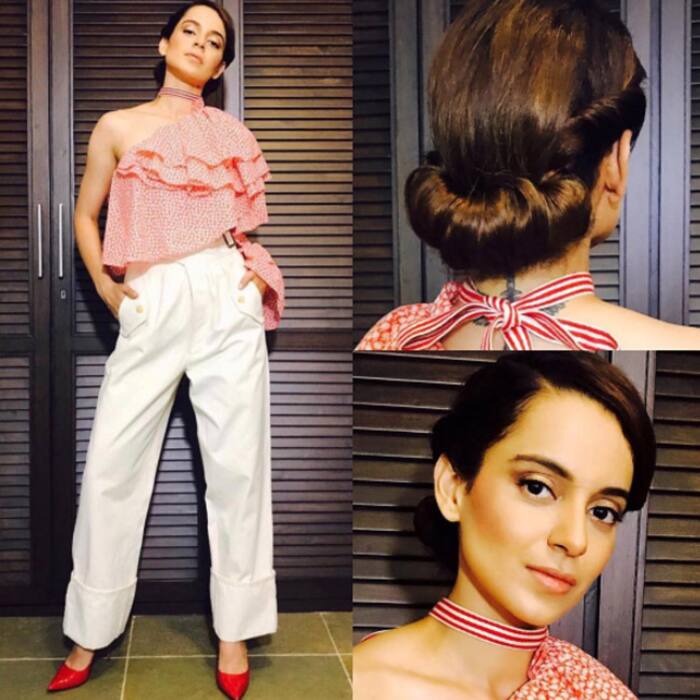 Kangana Ranaut in Rosie Assoulin outfit during Simran promotion
