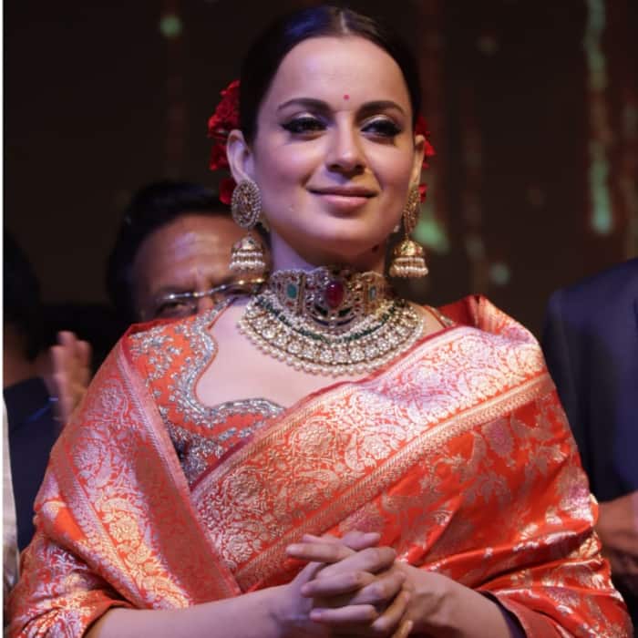 Kangana Ranaut opted for heavy polki jewellery with her saree