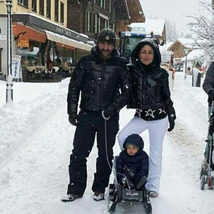 Kareena Kapoor Khan with Saif Ali Khan and son Taimur in Switzerland