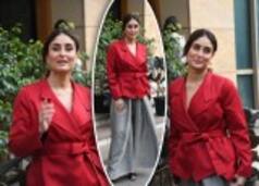 Kareena kapoor Paints The Town Red In A Red Blazer Teamed With Grey Palazzo Pants