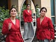 Kareena kapoor Paints The Town Red In A Red Blazer Teamed With Grey Palazzo Pants