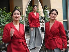 Kareena kapoor Paints The Town Red In A Red Blazer Teamed With Grey Palazzo Pants