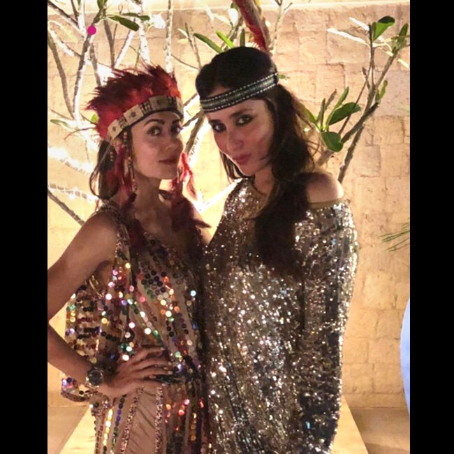 Amrita Arora with Karisma Kapoor Kareena Kapoor Saif Ali Khan in Goa | Inside pics of Amrita Arora's 40th disco themed birthday bash in Goa | Celebs Photo Gallery | India.com Photogallery