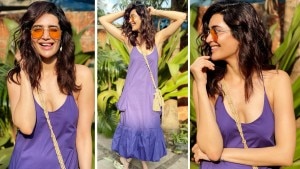 Karishma Tanna Gives Out Summer Vibes in Plunging Neckline Purple Dress | See Hot Photos