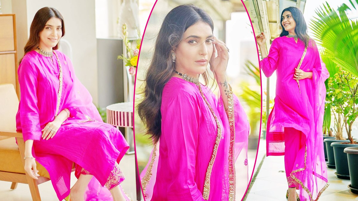 KARISHMA TANNA IN OUR BLUSH PINK PEARL EMBROIDERED CAPE main image 1