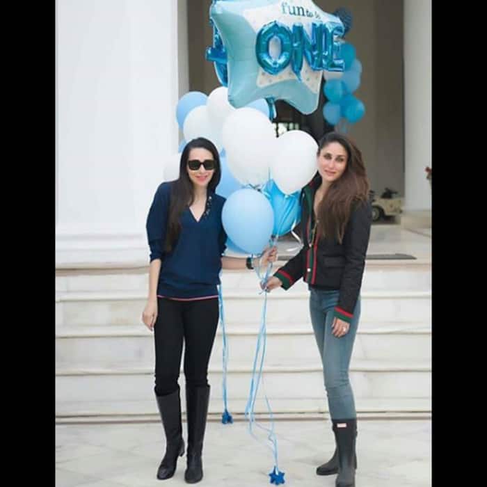 Karisma and Kareena Kapoor at Taimur Ali Khan’s birthday celebrations