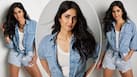 Katrina Kaif Sizzles in Blue Denim Shirt And Sexy Shorts as She Flaunts Hot-Toned Legs l PHOTOS