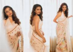 Keerthy Suresh Drapes a Gorgeous Saree with Heavy Embroidered Floral Patterns- Look at the Stunning Details