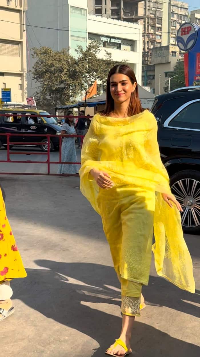 Photos: Kriti Sanon Shines Bright in Yellow Suit as She Visits