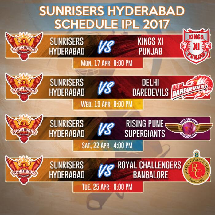 Latest schedule of matches for Sunrisers Hyderabad team