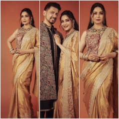 Madhuri Dixit Spreads Golden Charm in Tissue Saree With Stylish Blouse at Anant Ambani-Radhika Merchant's Reception Night- Photos
