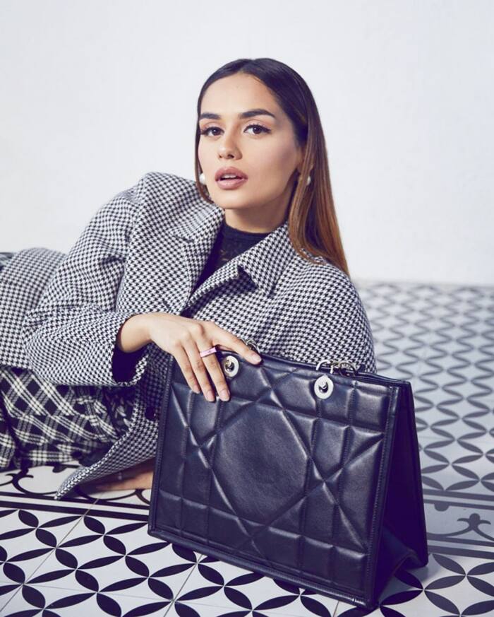 Manushi Chhillar Serves Looks With Checkered Attire And Kitten Heels - PICS