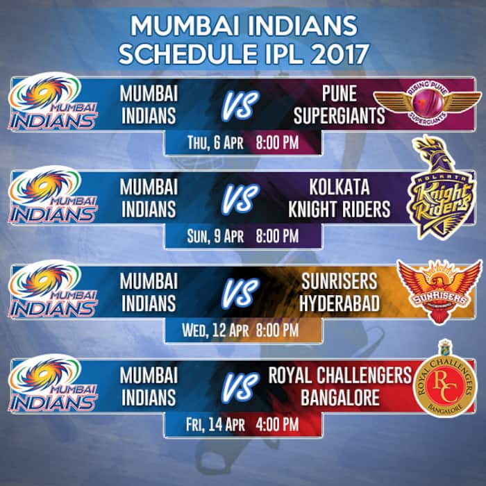 Match schedule of IPL 2017 for Mumbai Indians team