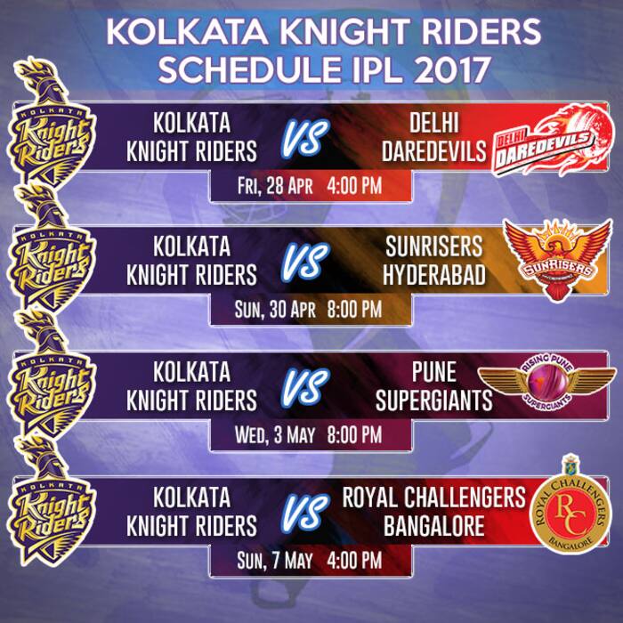 Match schedule of Kolkata Knight Riders for IPL season 10