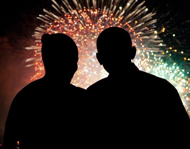 Michelle and Barack Obama enjoy fireworks together