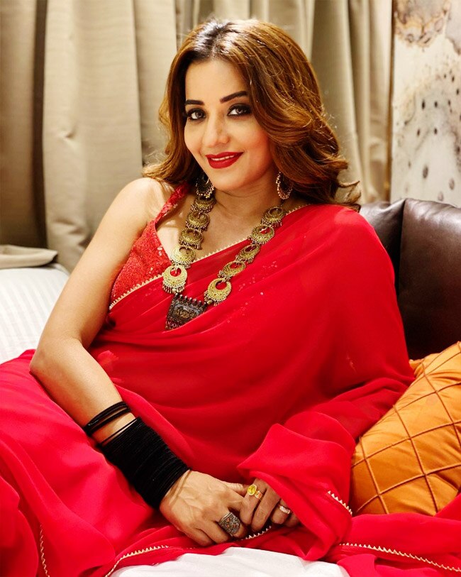 Monalisa dropped series of gorgeous photos in a red hot saree Monalisa dropped series of gorgeous photos in a red hot saree
