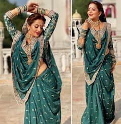 Monalisa Looks Gracious And Royal In A Traditional Teal Saree, See Latest Photos