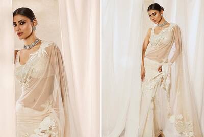 Mouni Roy Exudes Glamour in Hot White Chiffon Saree And Matching Saree, Pics