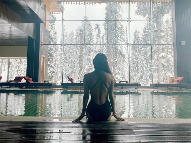 Mouni Roy raises the temperature in backless monokini at Gulmarg, Kashmir Mouni Roy raises the temperature in backless monokini at Gulmarg, Kashmir