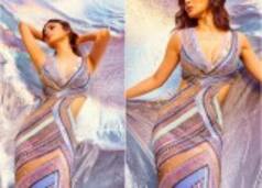 Mouni Roy Hypnotises Fans in Vibrant Marble Gown Woth Side Cuts - SEE Shimmery Photos