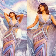 Mouni Roy Hypnotises Fans in Vibrant Marble Gown Woth Side Cuts - SEE Shimmery Photos