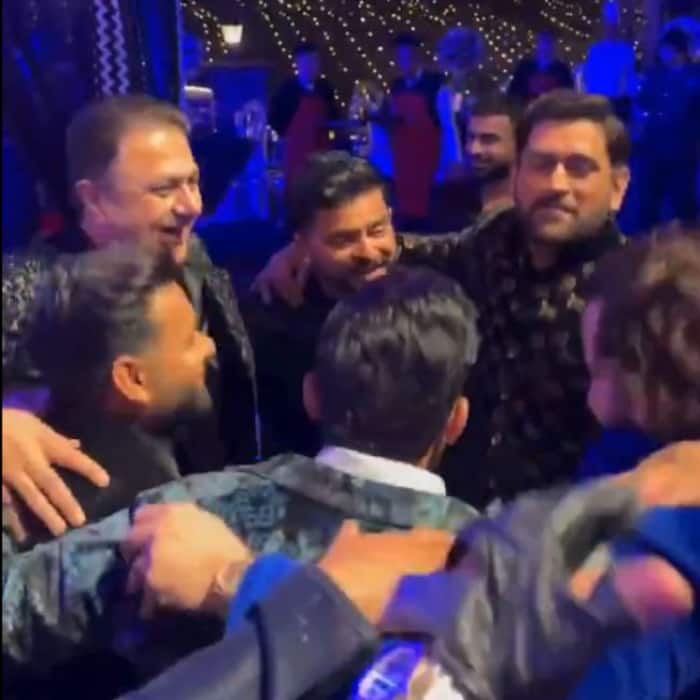 MS Dhoni on the dance floor during Sakshi Pant s sangeet