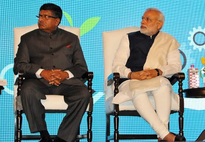 Narendra Modi and Ravi Shankar Prasad in one frame during Silver Jubilee Celebration Ceremony of NASSCOM