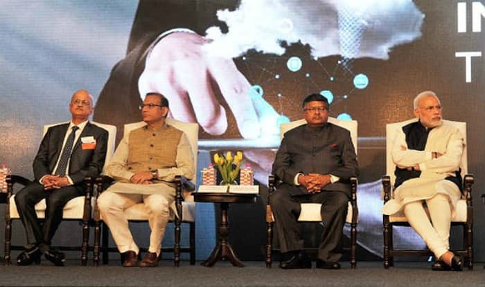 Narendra Modi, Ravi Shankar Prasad and Jaynat Sinha clicked during Silver Jubilee Celebration Ceremony of NASSCOM