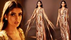 Navya Nanda is All Grace And Poise in Shimmery Thigh-High Slit Golden Gown With Plunging Neckline at NMACC | See PICS