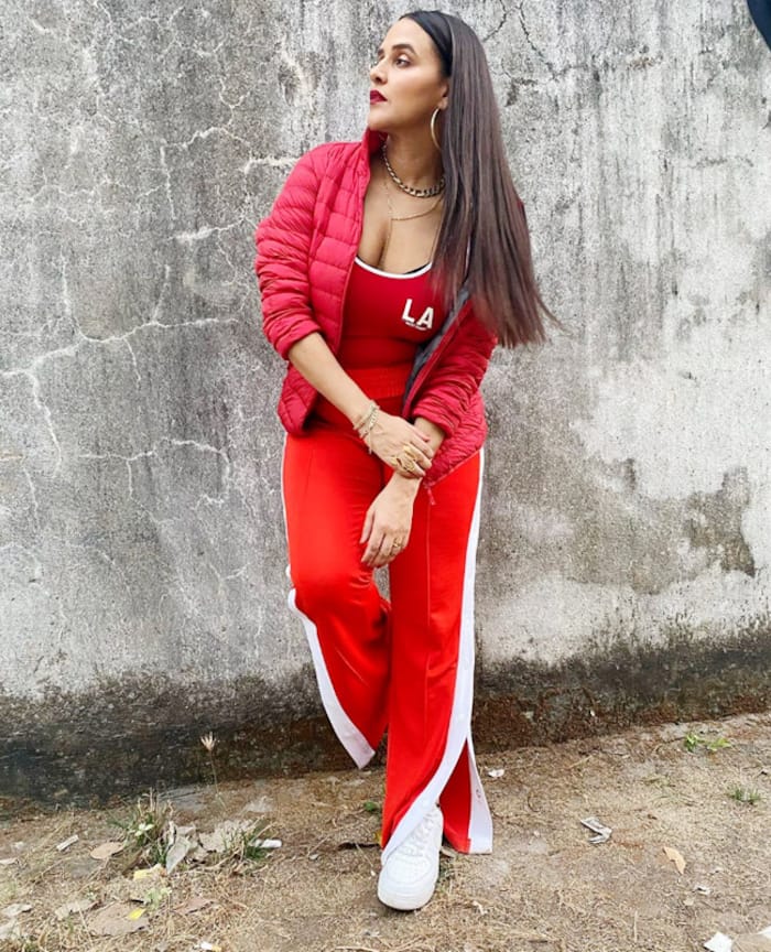 Neha Dhupia Looks Like a Boss in Red Outfit
