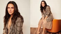 Neha Dhupia Looks Weekend Ready as She Stuns in Ochre And Maroon Checkered Dress- See Stunning Pics