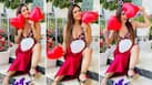 Valentine’s Day Photos: Neha Malik Grabs Eyeballs in a Plunging Neckline Red Satin Dress, Plays With Heart Balloons