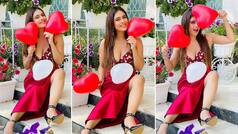 Valentine’s Day Photos: Neha Malik Grabs Eyeballs in a Plunging Neckline Red Satin Dress, Plays With Heart Balloons