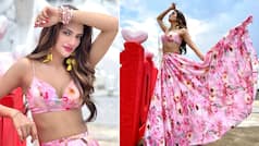 Nusrat Jahan Shows Off Her Toned Abs in Hot Pink Bralette And Skirt, Fans Call Her 'Param Sundari' - See Pics